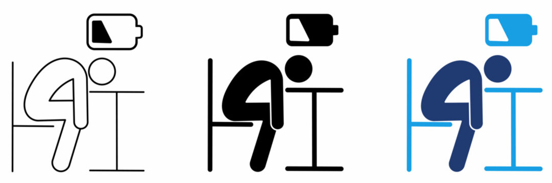 Burnout Fatigue Stroke icon collections. Containing Tired, Overwork, Low Battery, Stress and more icons.