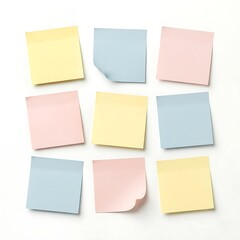 Fototapeta premium Set of blank sticky notes in different pastel color against white background