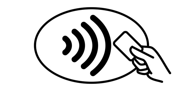 Contactless payment icon showing hand tapping card, secure transaction concept