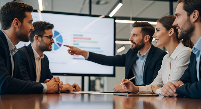Business team reviewing charts at a modern office meeting