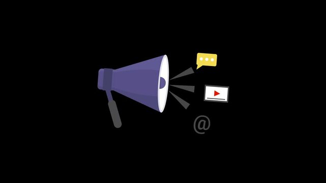 Marketing announcement on speaker icon animation isolated on alpha channel background 