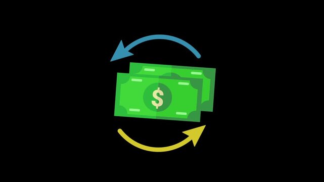 Currency conversion dollar to other icon animation isolated on alpha channel background 