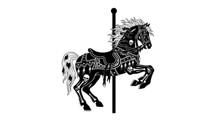 Dark Carousel Horse: A macabre carousel horse, adorned with skull motifs and skeletal details, stands sentinel on a pole, exuding an eerie, gothic charm. © Murshida