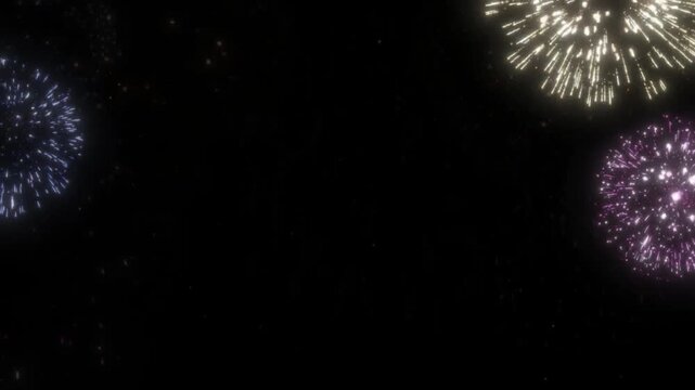 Vibrant fireworks exploding in the night sky with colorful bursts of light
