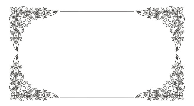 Elegant Rectangular Frame with Delicate Corner Floral Elements on Isolated White Background