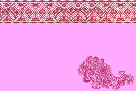 Traditional Assamese Gamusa and Mehendi Pattern Background in Pink.
