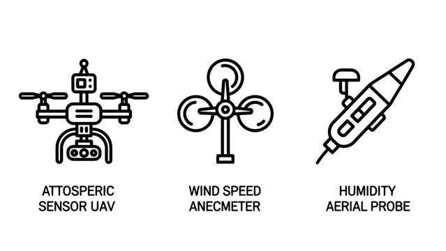 Atmospheric sensors and environmental monitoring equipment icons with anemometer humidity monitoring atmospheric meteorology climatology technology measurement instrument environmental