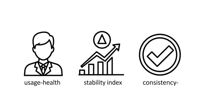 Usage health stability index consistency business metrics icons with stability consistency business performance analysis indicator management optimization efficiency monitoring corporate