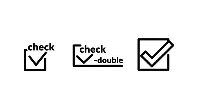 Checkmark icon set representing verification and double confirmation tasks with check double check box check mark checkmark verification confirmation validation approved interface completed