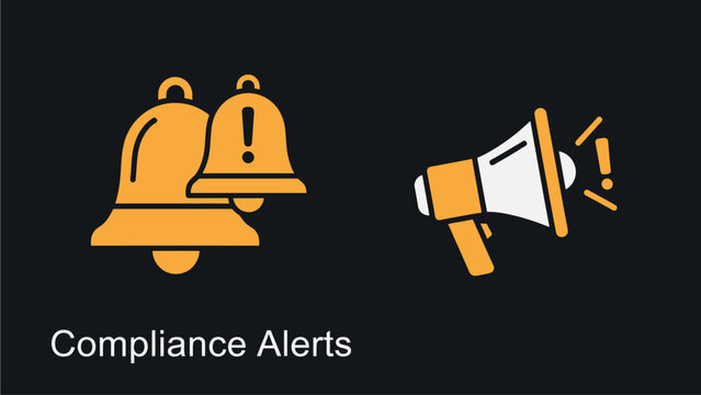 Compliance alerts notification icons featuring bells and megaphone symbols notification compliance megaphone announcement business interface communication attention management corporate
