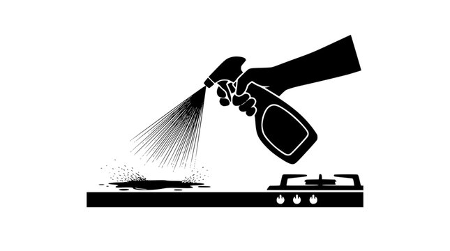 Cleaning kitchen stovetop with spray bottle icon silhouette