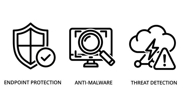 Cybersecurity icon set for endpoint protection anti-malware and threat detection with cybersecurity security protection detection scanning internet software firewall technology information