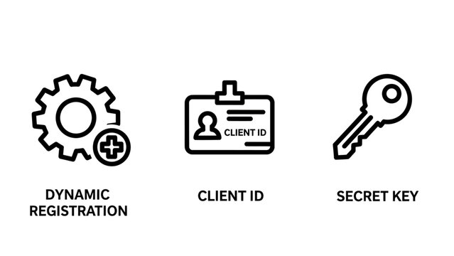 Dynamic registration client id secret key authentication icons with registration authentication security identity password encryption authorization verification software development platform