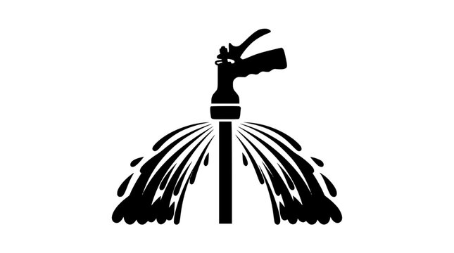 Water hose spray nozzle icon with splashing water silhouette