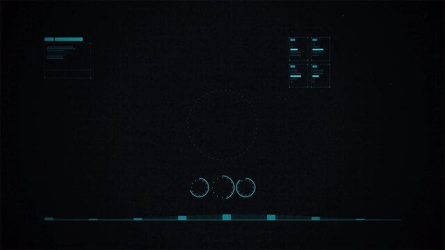 Futuristic circle HUD interface with target pointer and data elements, cyber technology display 4k video