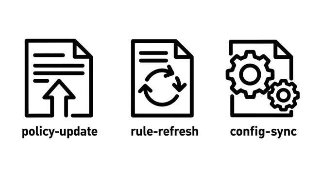 Policy update rule refresh configuration synchronization icons with configuration synchronization illustration document settings cogwheel management software technology information revision