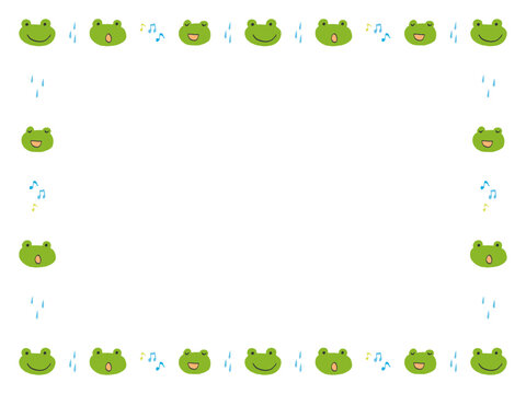 Cute frog faces and raindrops frame with transparent background