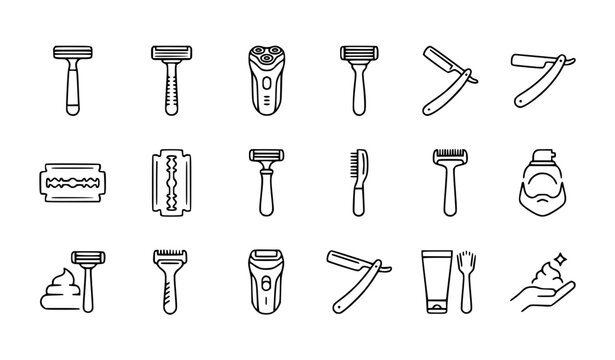 Razor and Shaver Thin Line Icon Set Grooming Vector EPS 10