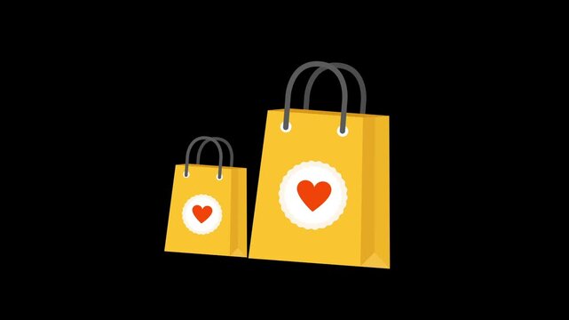 Shopping bag icon animation isolated on alpha channel background 