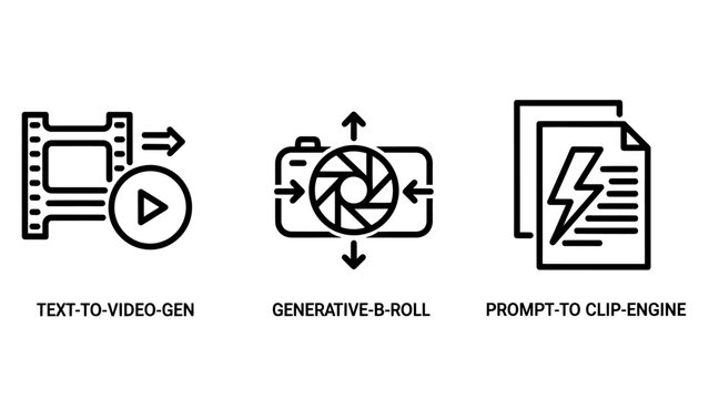 Text to generation generative b roll prompt to engine icons with generative artificial intelligence production creation technology creative animation automated software learning innovation