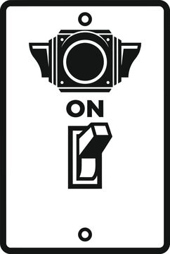 Clean geometric toggle switch plate where ON position naturally shapes into glowing traffic light cowl minimal flat vector icon