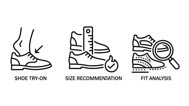 Footwear shopping technology try-on and sizing icons with try on shopping analysis technology ecommerce measurement footwear scanning magnifying experience consumer selection recommendatio