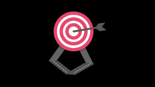 Dart hitting target icon animation on alpha channel background 
