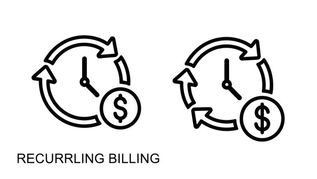 Recurring billing and financial cycle icons with recurring subscription business management transaction automatic periodic investment accounting commerce schedule deadline strategy
