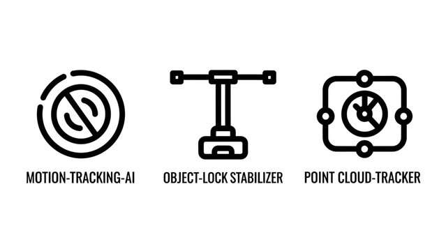 Advanced production motion tracking and object stabilization tool icons with post production motion graphics tracking stabilizer production software technology automation professional