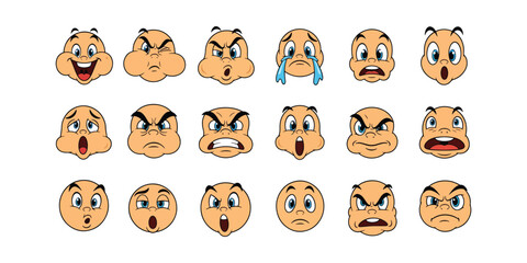 Obraz premium Cartoon Emoji Faces Vector Collection Funny Emoticon Expressions Set