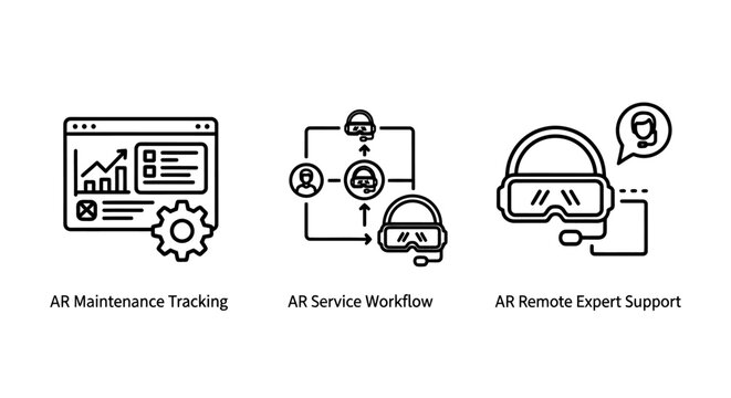 Artificial intelligence maintenance and remote support icons with intelligence artificial maintenance tracking workflow analytics business technology learning automation computer technical