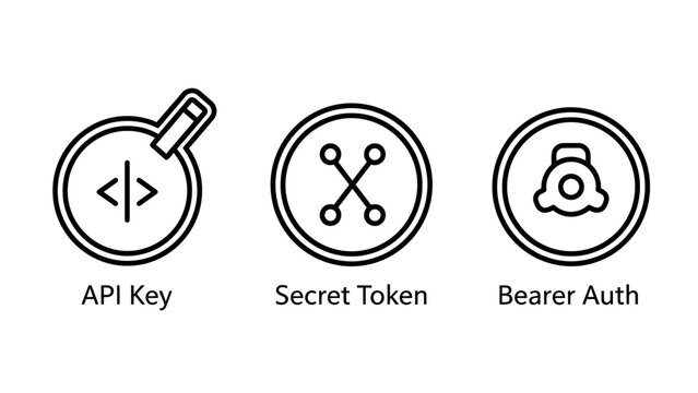 Authentication technology icons including api key secret token bearer authorization symbols authentication technology authorization software development security programming protocol