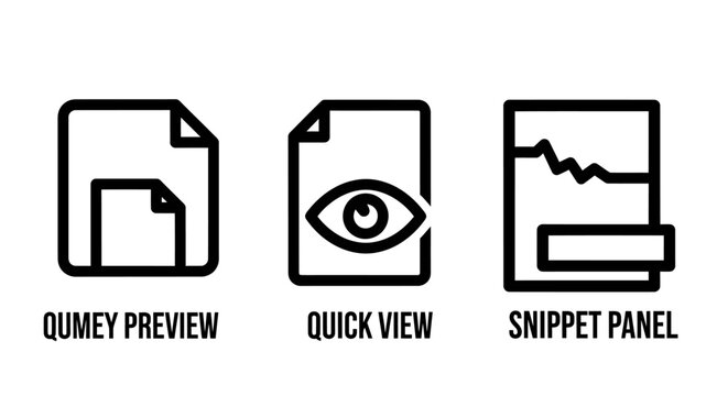 Icons for document preview quick view snippet panel with document representation interface information previewing visualization waveform overview thumbnail function minimalist