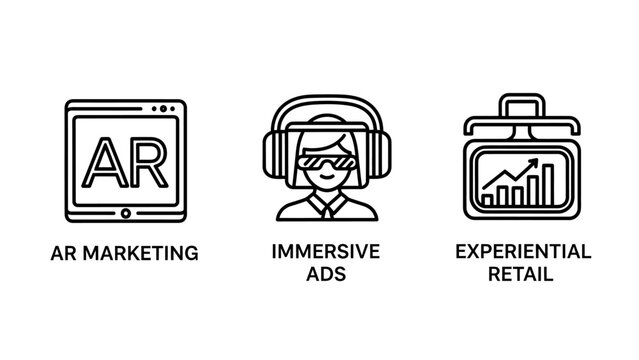 Augmented reality digital marketing concepts and immersive retail icon set with augmented marketing immersive technology interface experience strategy innovation development business