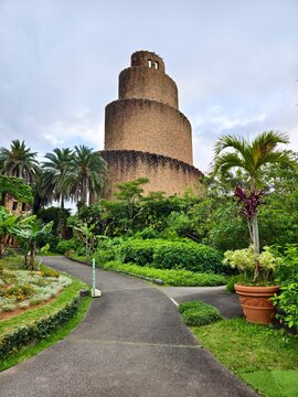 Observation tower in the shape of the Tower of Babel on the windows in Japan