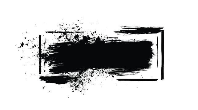 Rectangle shape consists of a central black ink block framed by chaotic brush marks and paint splatters.