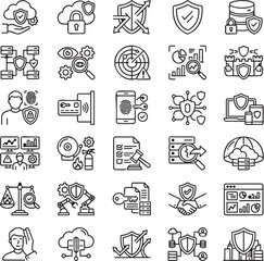 Fototapeta premium Cybersecurity as a Service Line Icons Set for Cloud Security, Threat Protection and Enterprise Cyber Defense