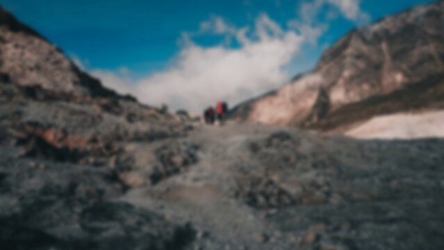 Blurred of Hikers Trekking to Papandayan Mountain Garut
