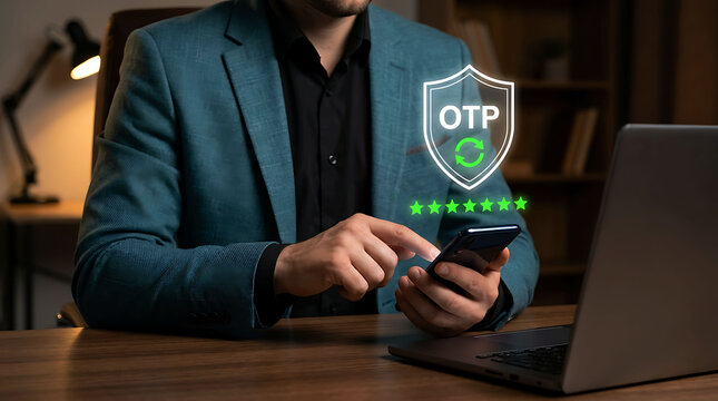 Businessman using smartphone for OTP verification code secure online banking login