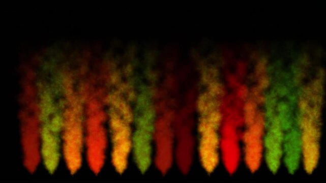 Colorful Smoke Plumes Rising on Black Background, Vibrant Gas Overlay Concept for Cinematic Video Editing and YouTuber Content, 4KHD Seamless Loop