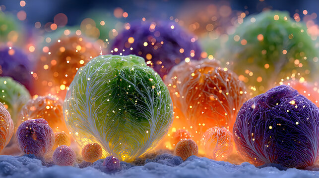 Futuristic health nutrition concept displaying colorful nutrient clusters digital innovation pictures