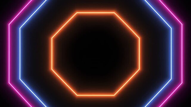 Neon Glowing Octagon Tunnel Abstract Background Loop Animation