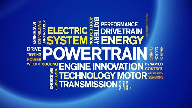 Powertrain animated word cloud-text design animation tag kinetic typography seamless loop.