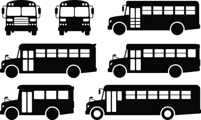 Black school bus silhouettes in different views © Milon Store