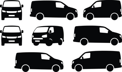 Black van and car silhouettes on white background © Milon Store