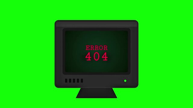 Old CRT monitor displaying error 404 with retro glitch effect on green screen