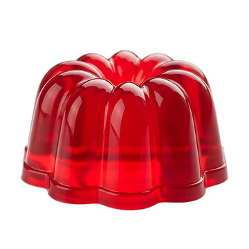 Red gelatin dessert in a fluted mold isolated on transparent background
