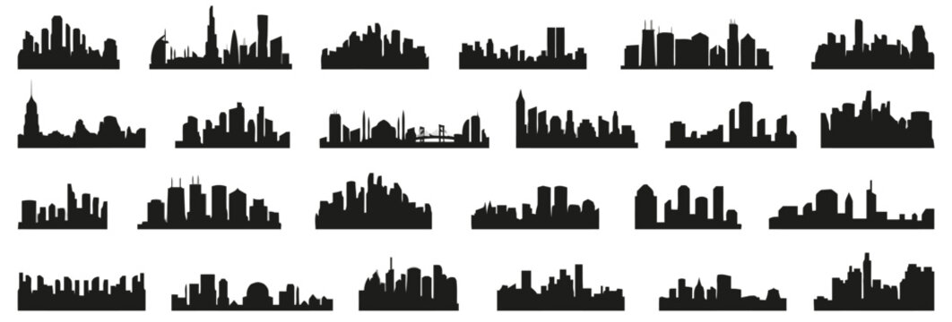 City skylines silhouette set for urban design projects