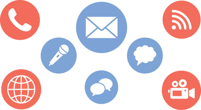 Modern communication and contact icon set with mail phone microphone chat and global web symbols for business website interface design,