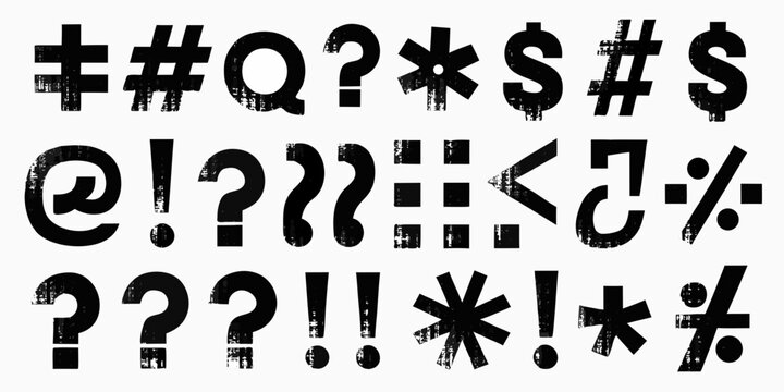Punctuation Marks Collection Distressed Black And White Typography
